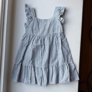 Cat & Jack Blue and White Striped Ruffle-Shoulder Dress Size XS(4/5)